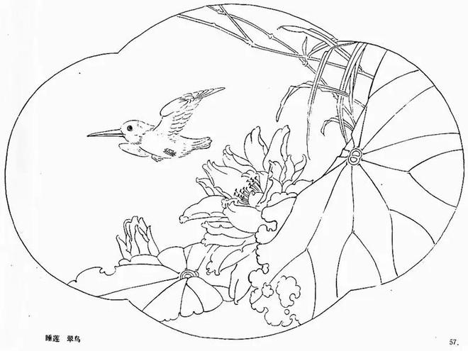 花鸟︱团扇篇麻将胡了白描(图1)